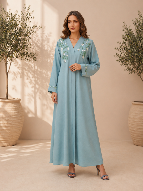 Sky Bloom Floral Embroidered Abaya