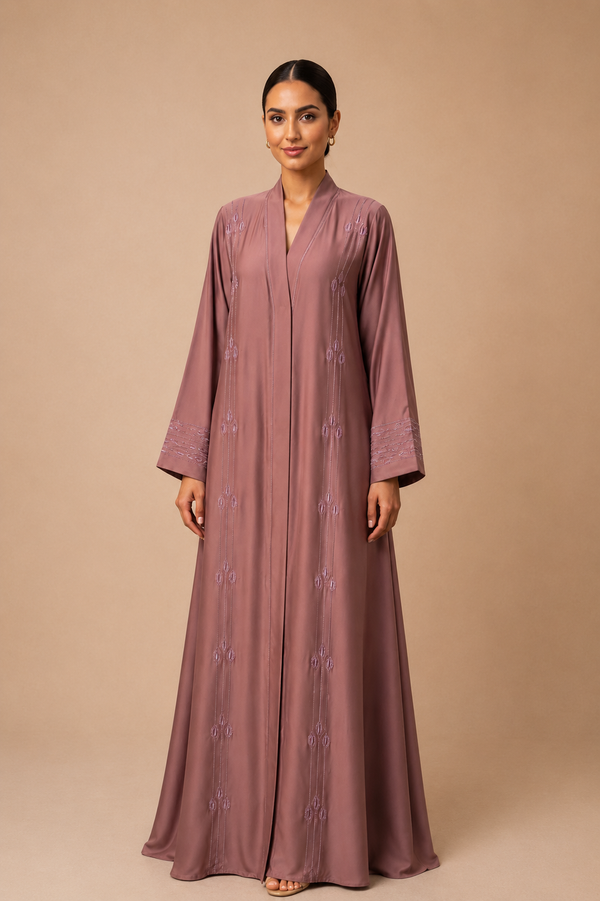 Mauve Blossom Embroidered Abaya