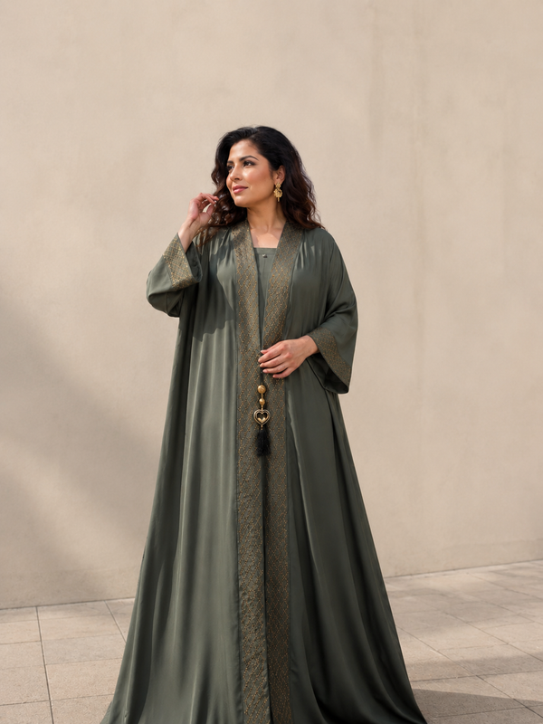 Olive Luxe Embroidered Open Abaya
