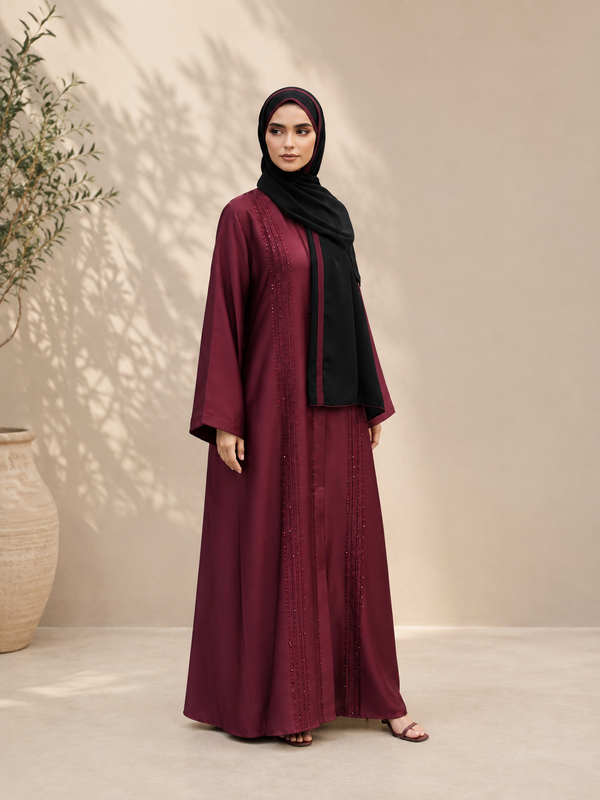 Burgundy Noir Embellished Abaya