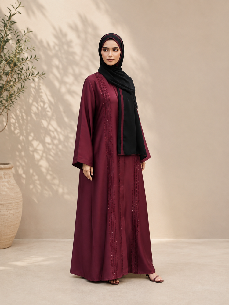 Burgundy Noir Embellished Abaya