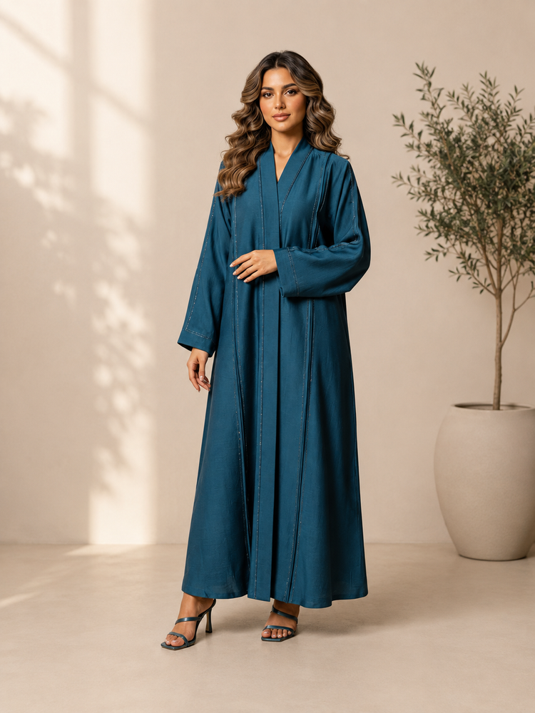 Teal Serenity Open Abaya
