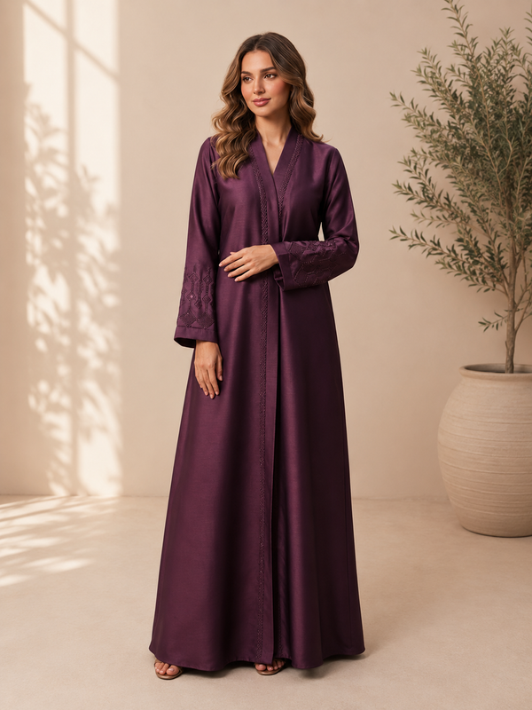 Plum Royale Embroidered Abaya