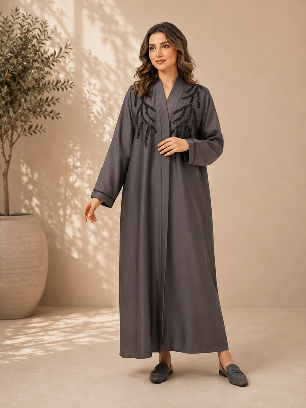 Charcoal Vine Embroidered Abaya