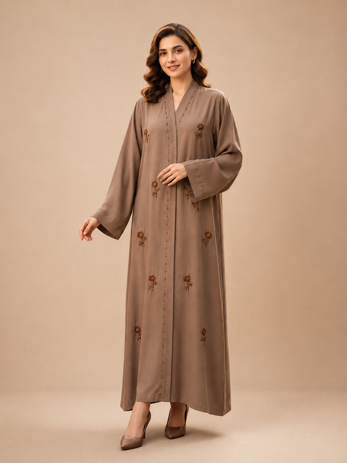Mocha Bloom Embroidered Abaya