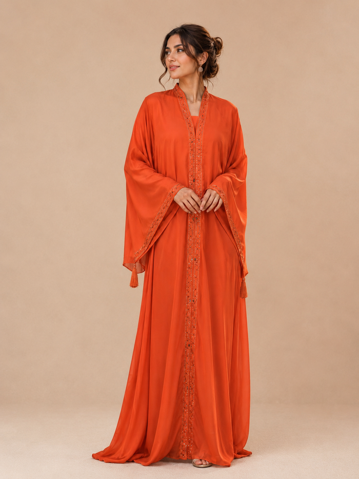 Coral Elegance Embroidered Abaya